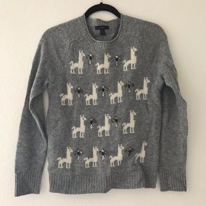 J. Crew Llama Gray Sweater With Jewels